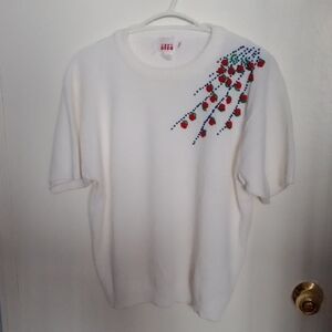Vintage Pit To Pit 23.Alia White Sweater with Floral Embroidery